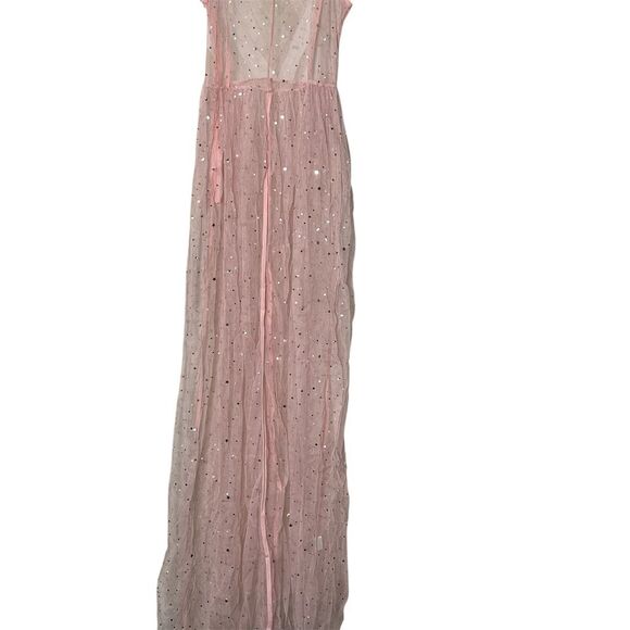 Pink Starry Tulle Maxi Dress M Sleeveless Party Evening - Picture 8 of 15